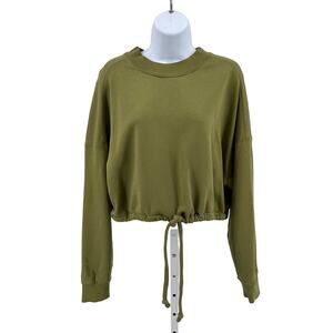 Rebecca Taylor Green Crop Sweatshirt Womens XL Long Sleeves Stretchy Hem Ribbed